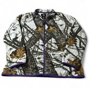 Vintage Y2K Women’s Mossy Oak Camo Fleece Jacket White Purple XL